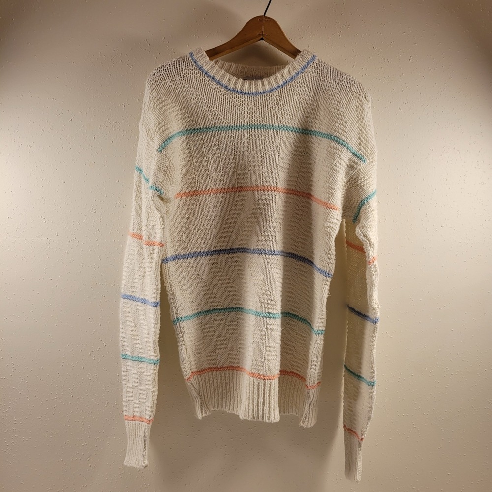 Vintage Private Club 80's Sweater Womens Medium Cream Excellent Striped Knit USA